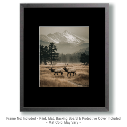 Bull Elk in Mountain Meadow Vintage Style Wildlife Art