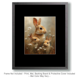 Cute Rabbit Family Vintage Style Wildlife Art