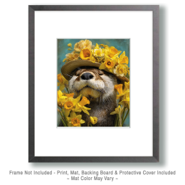 Content Otter in Daffodil Flower Hat Art