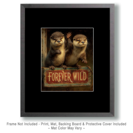 Young Otters Wave While Standing on a Forever Wild Sign Art