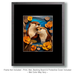 Otters in Love Wood Relief Style Art