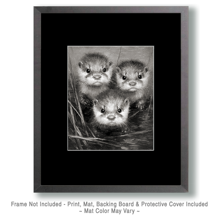 Three Angry Otter Pups in Black and White Art