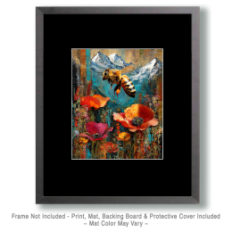 Honeybee Flying Above Wildflowers in Mountain Meadow Art