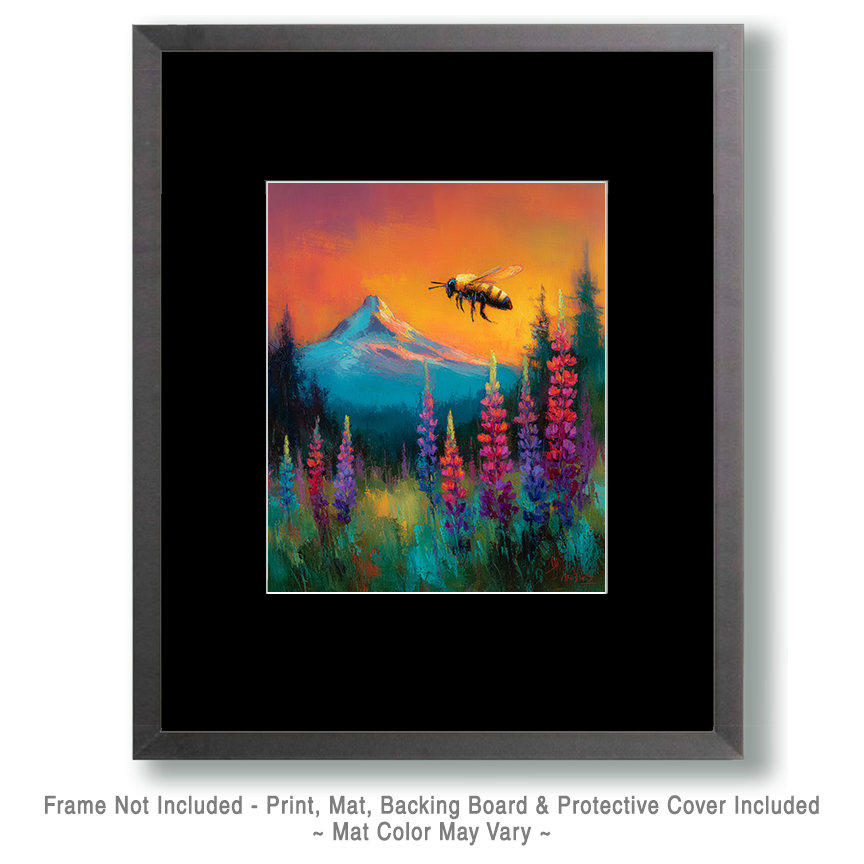 Honeybee Flying Across Mountain Meadow Art