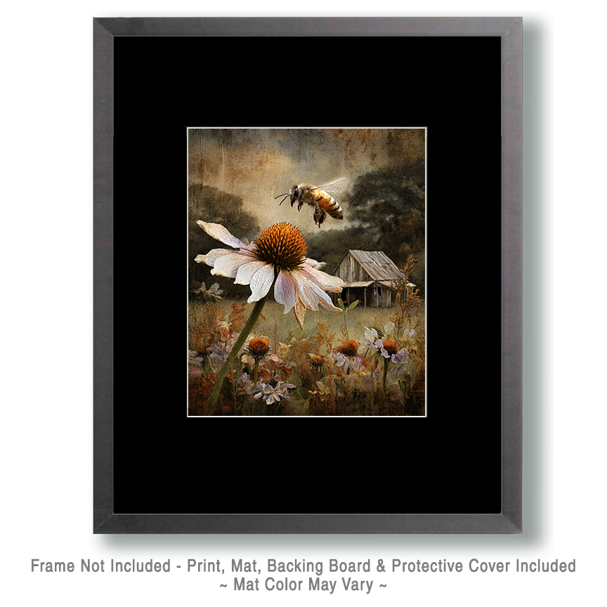 Vintage Style Honeybee Landing on a Daisy Art