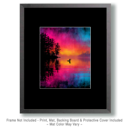 Vivid Loon on Lake at Sunset Vintage Style Wildlife Art