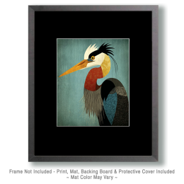 Mid-Century Modern Great Blue Heron Vintage Style Wildlife Art