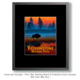 Yellowstone National Park Sunset Bison Art