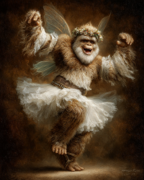 Euphoric Bigfoot Fairy Dancing - Funny Cryptid Art Print