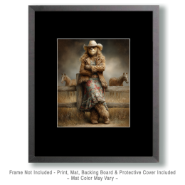 Bigfoot Cowgirl Leaning on Fence - Funny Cryptid Art