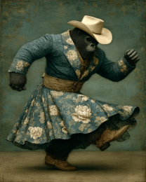 Bigfoot Cowgirl Dancing Like Nobody is Watching - Funny Cryptid Art Print