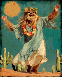 Hippie Bigfoot Dancing Like Nobody's Watchng - Funny Cryptid Art Print