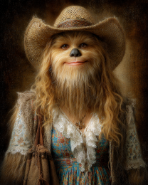 Cowgirl Bigfoot Thinking About Last Night - Funny Cryptid Art Print