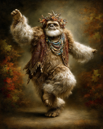 Northern Califonria Hippie Bigfoot Dancing - Funny Cryptid Art Print