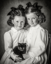 The Butler Sisters with Baxter from Cincinnati - Black & White Art Print