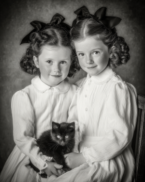 The Butler Sisters with Baxter from Cincinnati - Black & White Art Print