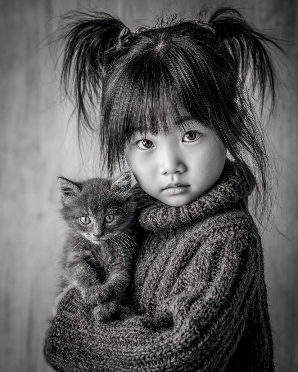 Hana and Ming from St. Paul - Black & White Art Print