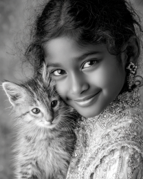Ananya with Maya from Brooklyn - Black & White Art Print