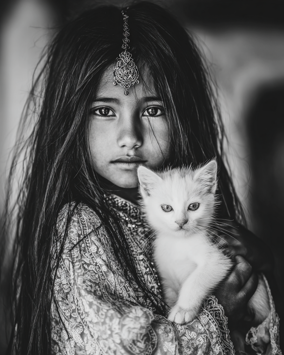 Riya with Tara from San Diego- Black & White Art Print
