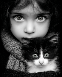 Molly with Luna from Cooperstown - Black & White Art Print