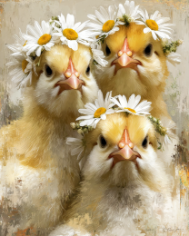 Three Biddies with Flower Crowns - Chicken Chics Art Print