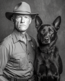 Cole with Rex - Cowboy & His Dog Black & White Art Print