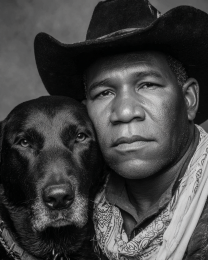 Clay with Colt - Cowboy & His Dog Black & White Art Print