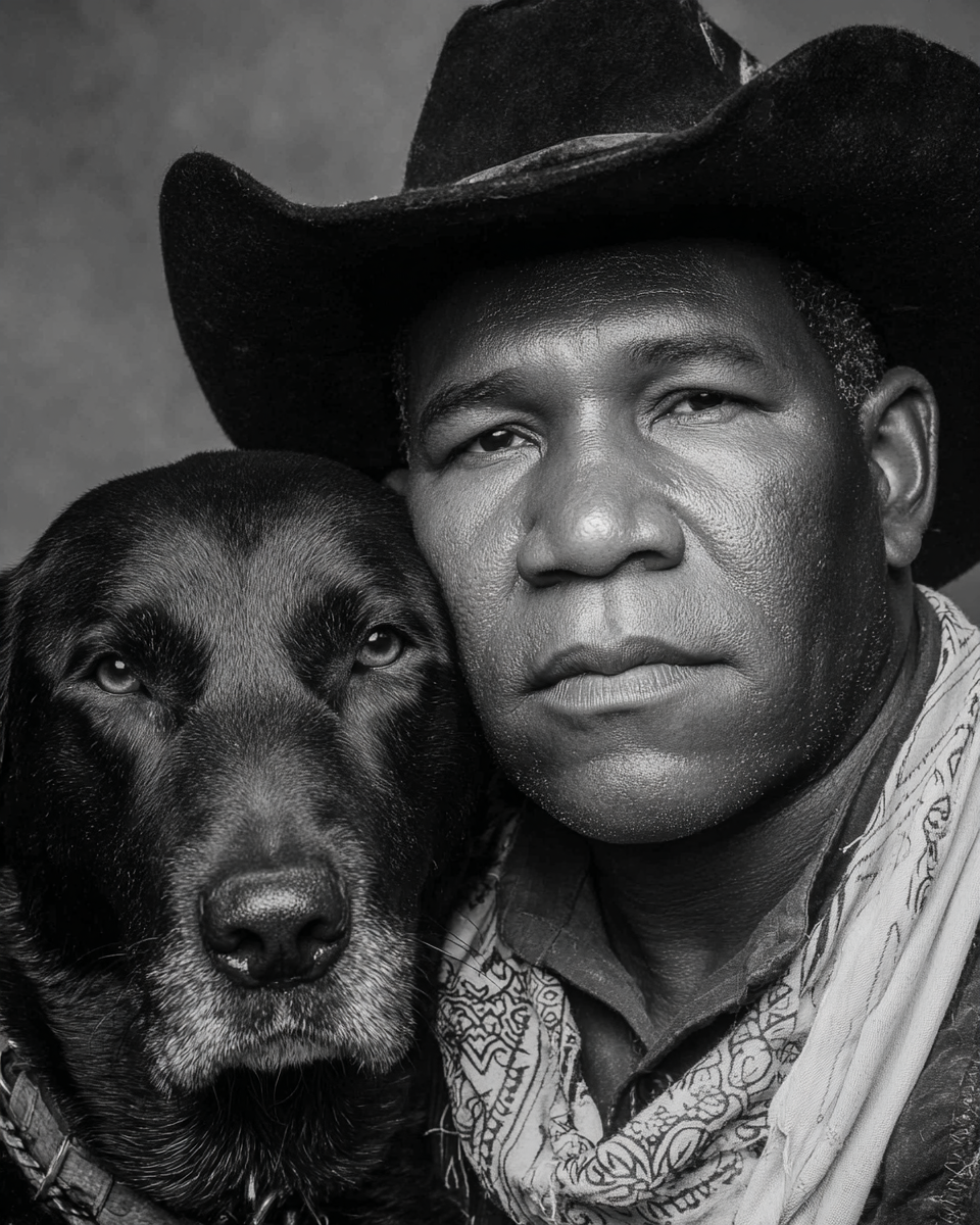 Clay with Colt - Cowboy & His Dog Black & White Art Print