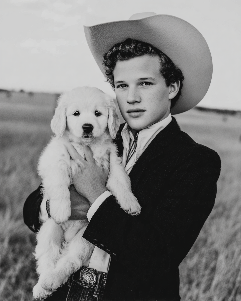 Howard with Cheyenne - Cowboy & His Dog Black & White Art Print