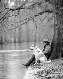 William with Cody - Cowboy & His Dog Black & White Art Print