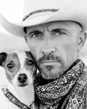 Gary with Rocky - Cowboy & His Dog Black & White Art Print