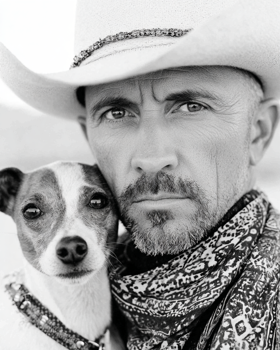 Gary with Rocky - Cowboy & His Dog Black & White Art Print