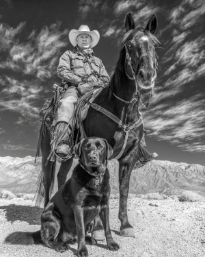 Chuck with Buddy - Cowboy & His Dog Black & White Art Print