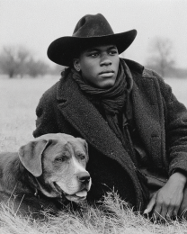 Duane with Lance - Cowboy & His Dog Black & White Art Print