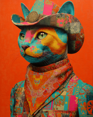 Neon Cowboy Pete - Funny Cat Wall Art