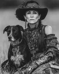 Jessica and Sport - Cowgirl & Her Dog Black & White Art Print
