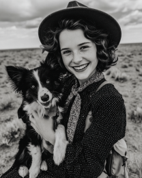 Betsy with Bonnie - Cowgirl & Her Dog Black & White Art Print