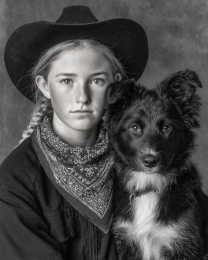 Sarah with Lady - Cowgirl & Her Dog Black & White Art Print