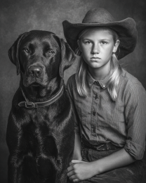 Rebecca with Tank - Cowgirl & Her Dog Black & White Art Print