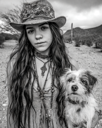 Melody with Ben - Cowgirl & Her Dog Black & White Art Print