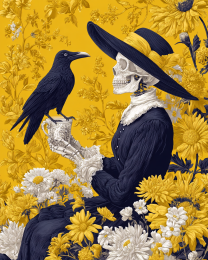 Mémère's Raven Lands on Her Teacup - Día de Muertos Art Print