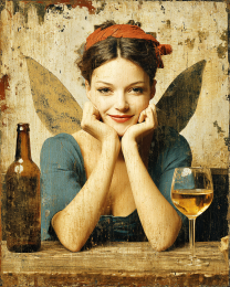 Happy Fairy with Wine - Art Prints of Fairies
