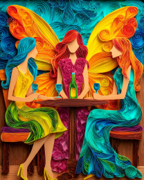 Fairy Having Wine with Friends - Art Prints of Fairies