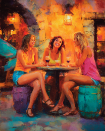 Bizbee Fairy & Friends Enjoy a Glass of Wine - Fairy Art Print
