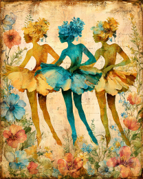 Mixed Media Trio of Fairies Dancing - Fairy Art Print