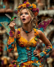 BOHO Fairy and a Hummingbird - Fairy Art Print