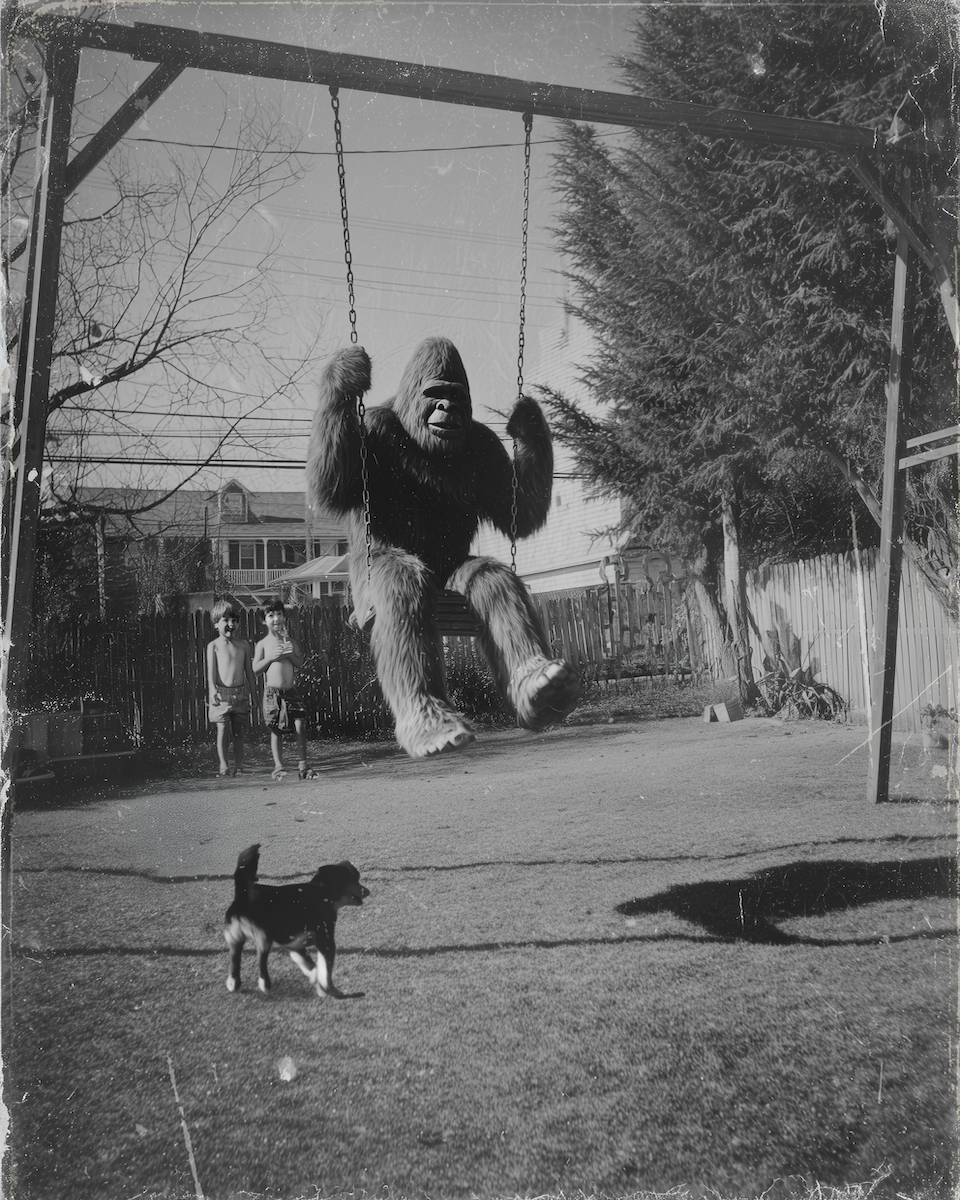 Funny Bigfoot - Bigfoot at Friend's Yard on swingset