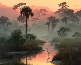 Misty Morning in the Everglades - Landscape Art Print