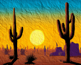 Sun Rises on Sonoran Desert - Landscape Art Print