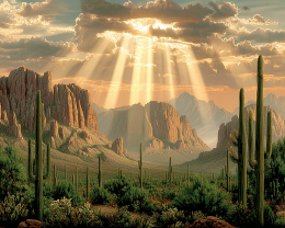 Vintage Crepuscular Rays on Sonoran Desert - Landscape Art Print